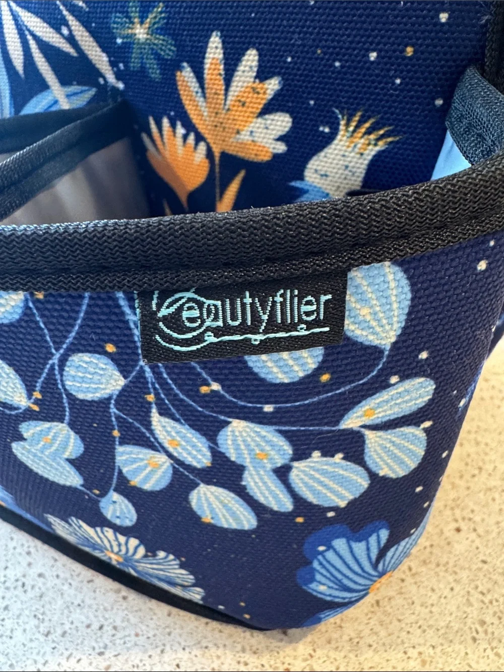 Beautyflier Blue Floral Portable Insulated Drink Carrier NWOT